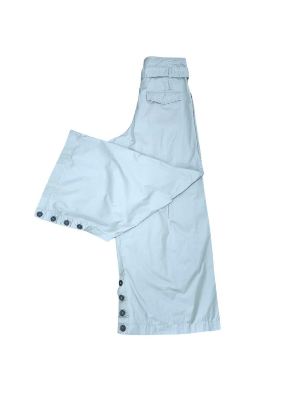 Zara Womens Wide Leg High Waist Pants M Sage Gray Green Cotton Button Detail.